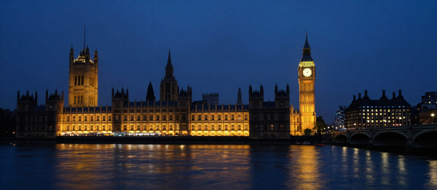 London at dusk beside the River Thames